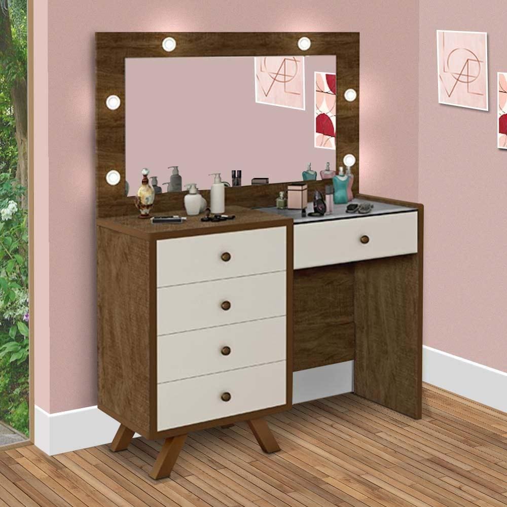 Penteadeira Camarim Com Led Malbec Off White - Marrom