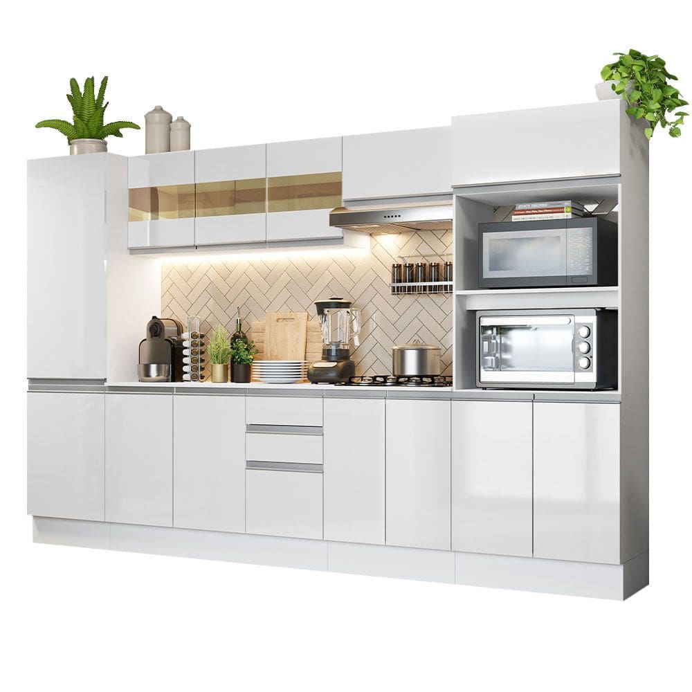 Cozinha Completa 100% MDF Madesa Smart 300 cm Modulada Com Armário Balcão e Tampo - Frent