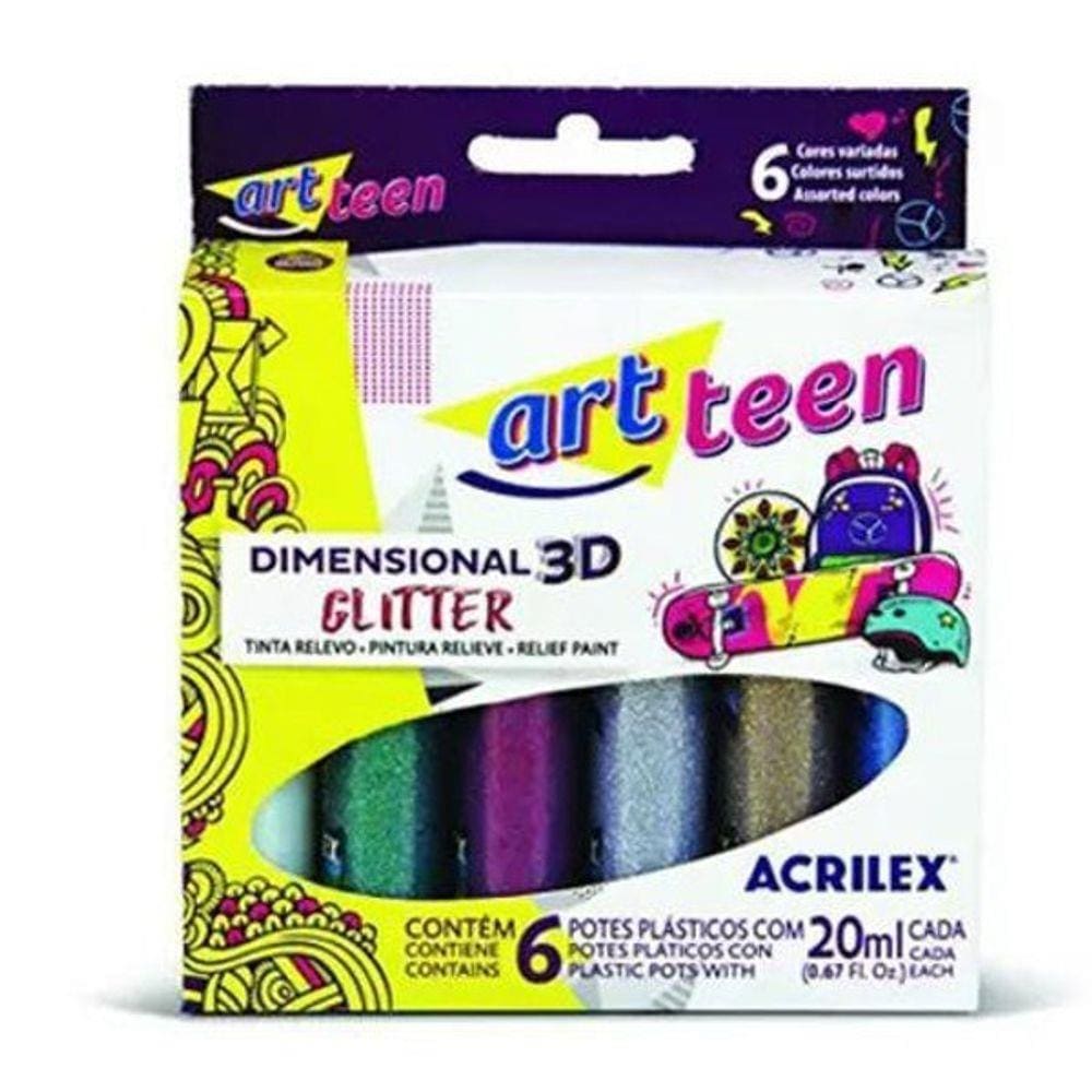 Tinta Dimensional Acrilex Glitter 6 Cores