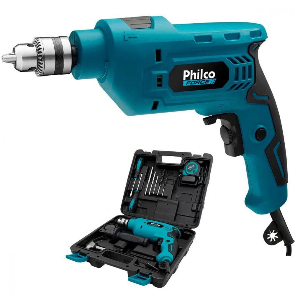 Furadeira de Impacto Reversível Philco Force 3/8” 650W Maleta com 11 Acessórios PFU01MF