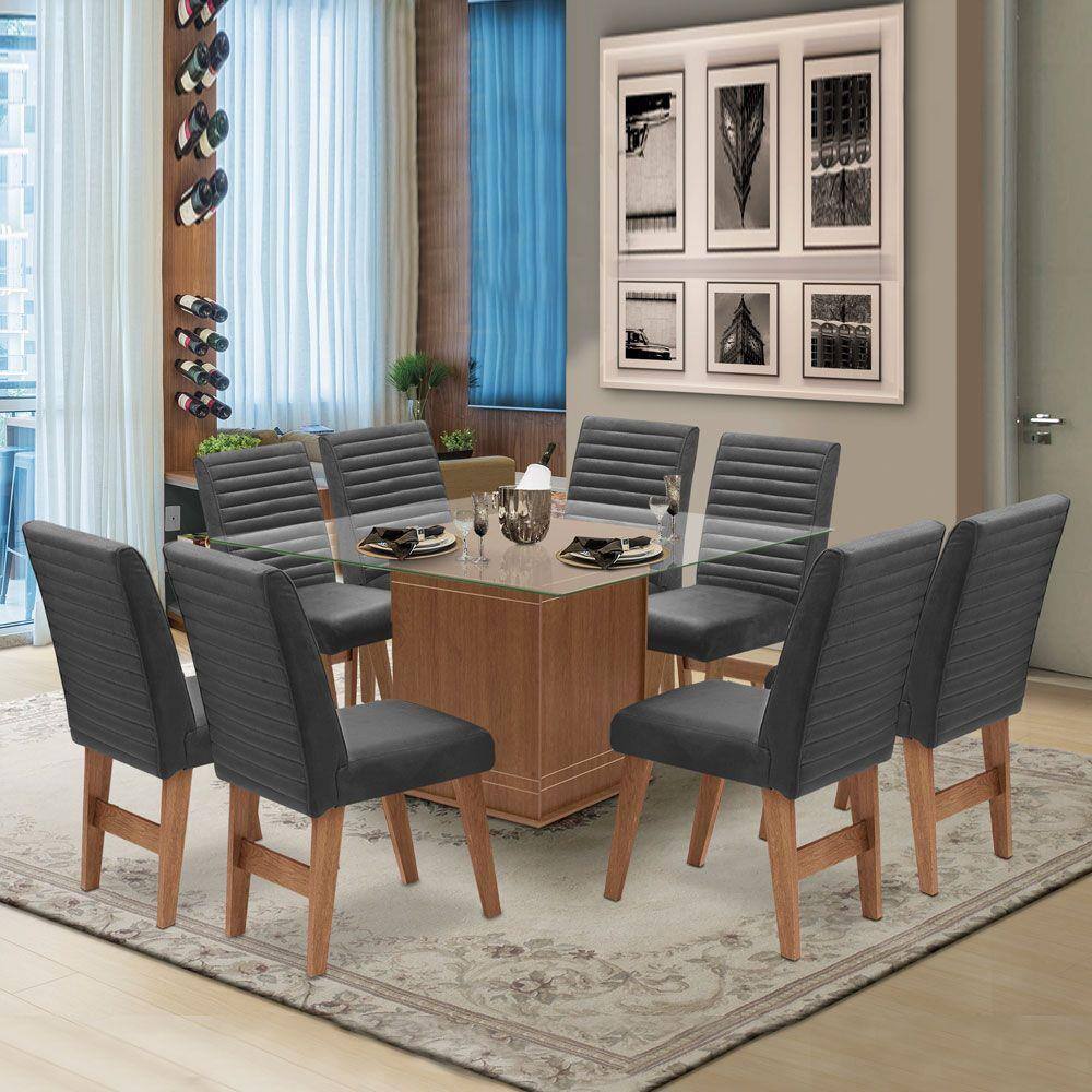 Conjunto Mesa de Jantar Quadrada - ELITTE PLUS com 8 cadeiras - AKILA