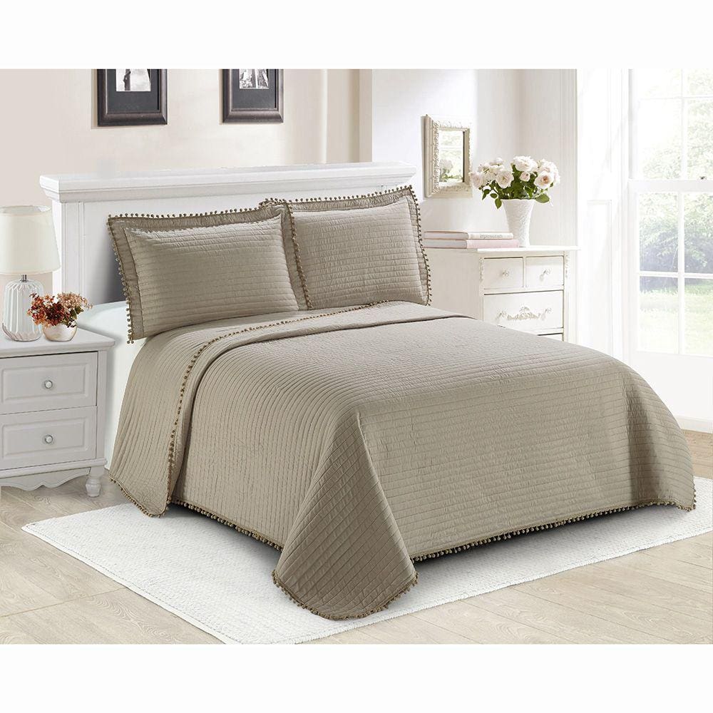 Colcha Matelassê - Pompom - Queen Size - C/ Porta Travesseiro - Bege - Camesa
