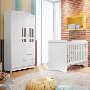 Quarto de Bebê Guarda Roupa 3 Portas Ariel Berço 3 em 1 Gabrielle Br Brilho Carolina Baby