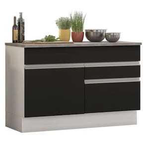Balcão de Pia Madesa Glamy 120 cm 1 Porta e 2 Gavetas (Com Tampo) - Branco/Preto