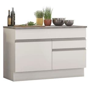 Balcão de Pia Madesa Glamy 120 cm 1 Porta e 2 Gavetas (Com Tampo) - Branco