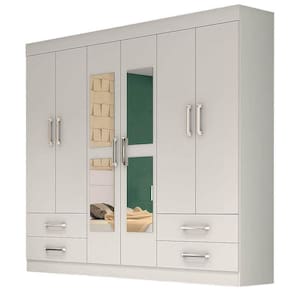 Guarda Roupa Hercules com 6 Portas 4 Gavetas e Espelho Cor Branco