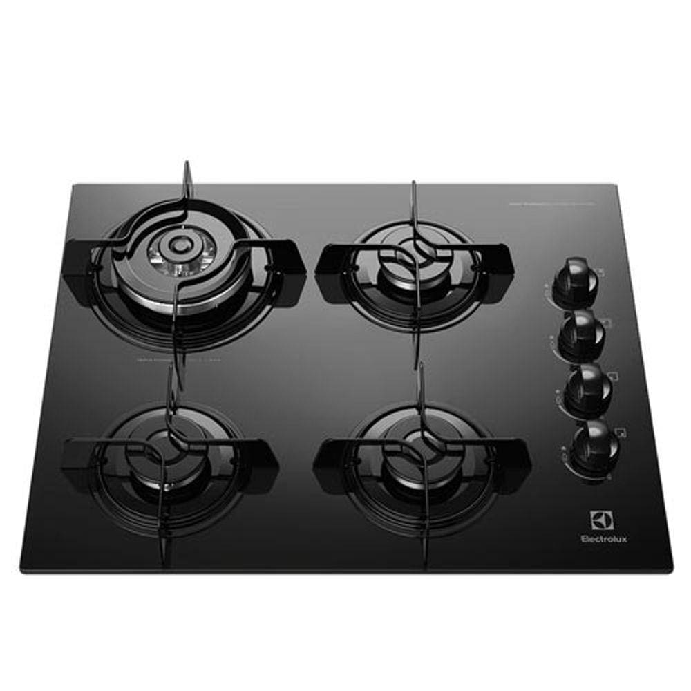 Cooktop a Gás Electrolux em Vidro com 04 Bocas, Acendimento Super Automático, Queimador Tripla-Chama Preto - KE4TP