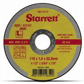 Disco De Corte 115X1,0X22,2Mm Starrett - Embalagem Com 12 Discos