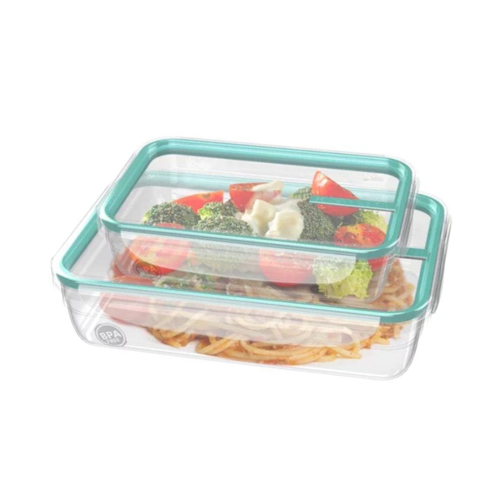 Conjunto 2 Potes Plásticos Com Trava Azul- SANREMO