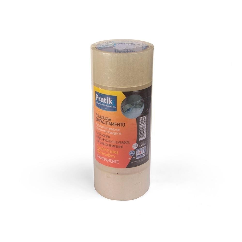 Fita Empacotamento Pratik 48mm x 45m Transparente Embalagem com 5 Unidades