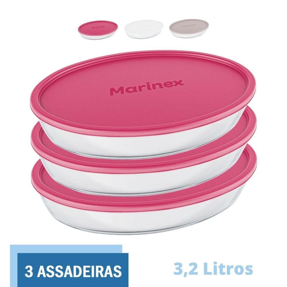 Assadeira de Vidro Temperado Com Tampa 3,2L Marinex - 3 Un