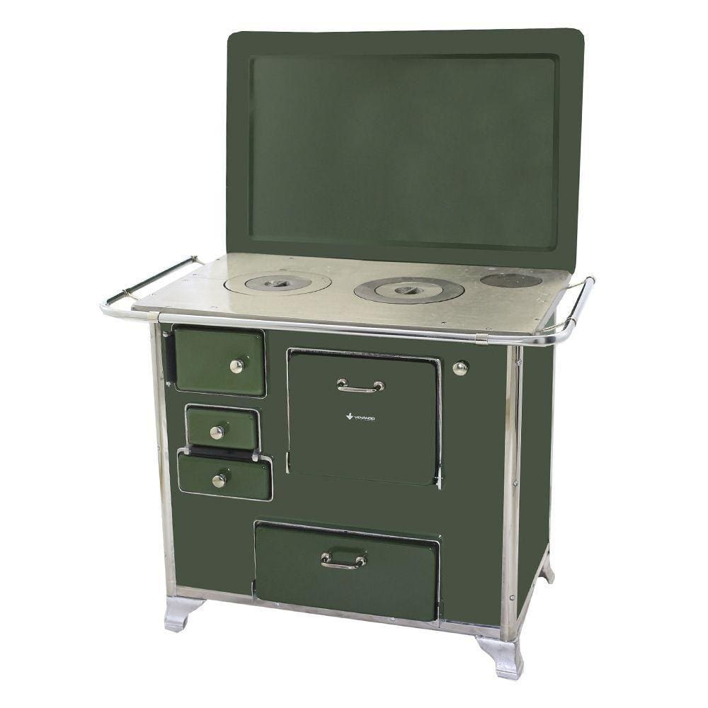 Fogão a Lenha Tradicional 02 Venâncio Gabinete com Tampa Verde 2gdtvd