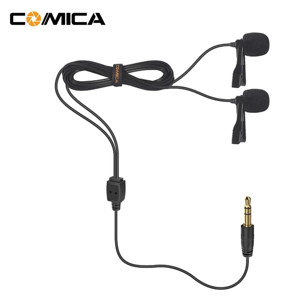 Microfones de Lapela Duplo Comica CVM-D02B Omnidirecional para Câmeras e SmartPhones (6.0m)