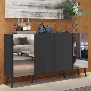 Aparador Buffet c/ Espelho e Pés Retrô Vegas Multimóveis Preto