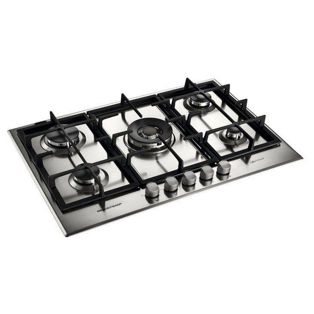 Cooktop 5 bocas brastemp gourmand inox com duplachama e trempe com