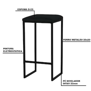 Banqueta Billie Base Preta Veludo Preto Gran Belo