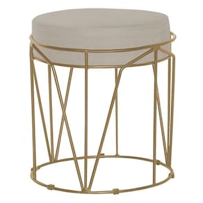 Puff Sala de Estar Base Gold Chloe Suede Bege Gran Belo