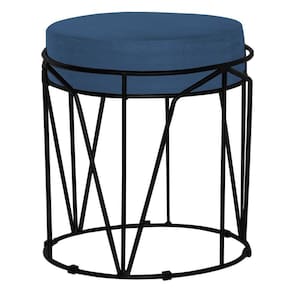 Puff Sala de Estar Base Preto Chloe Suede Azul Marinho