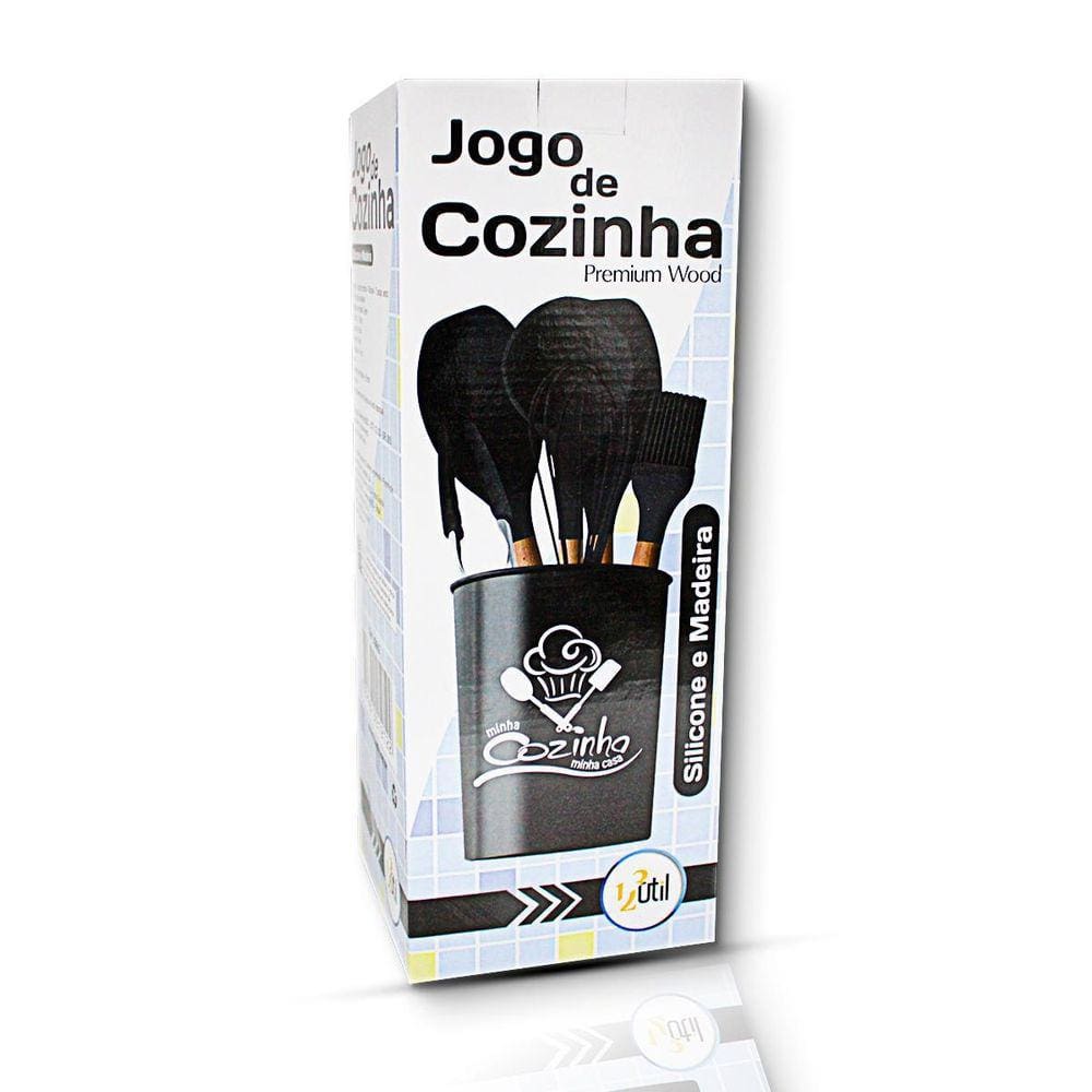 Jogo Utensílios de Cozinha em Silicone e Madeira 7 Peças - Vermelho