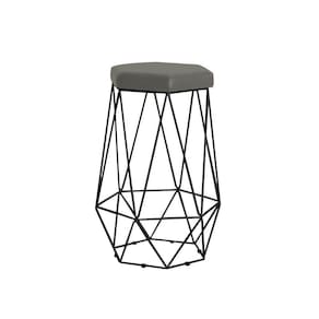 Banqueta Rubel Base Preta Veludo Cinza Gran Belo