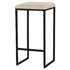 Banqueta Billie Base Preta Veludo Bege Gran Belo