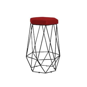 Banqueta Rubel Base Preta Veludo Vermelho Gran Belo