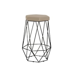 Banqueta Rubel Base Preta Veludo Bege Gran Belo
