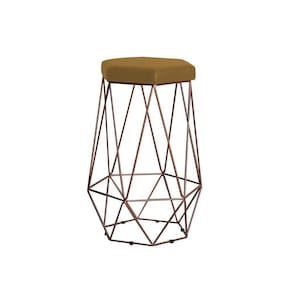 Banqueta Rubel Base Bronze Suede Mostarda Gran Belo