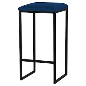 Banqueta Billie Base Preta Veludo Azul Gran Belo