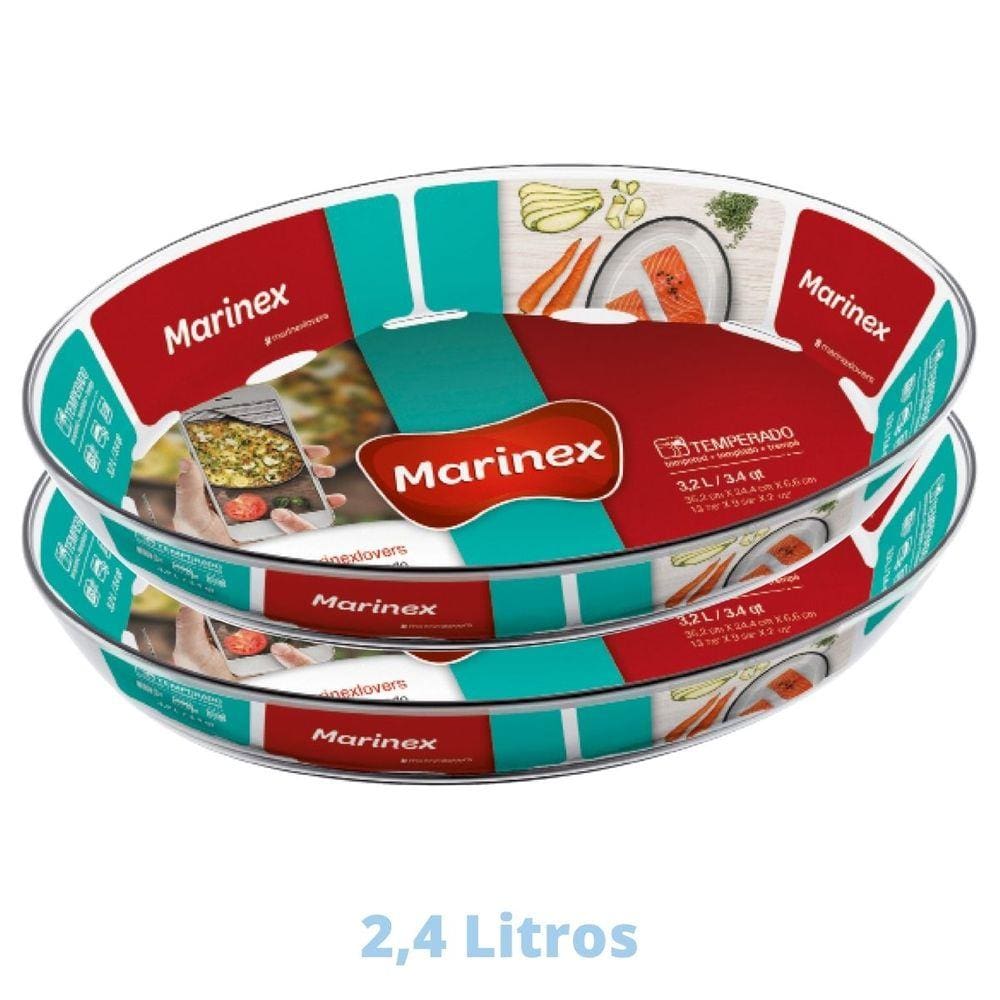 2 Assadeiras Oval Vidro 2,4 L Assados Costela Doces Marinex