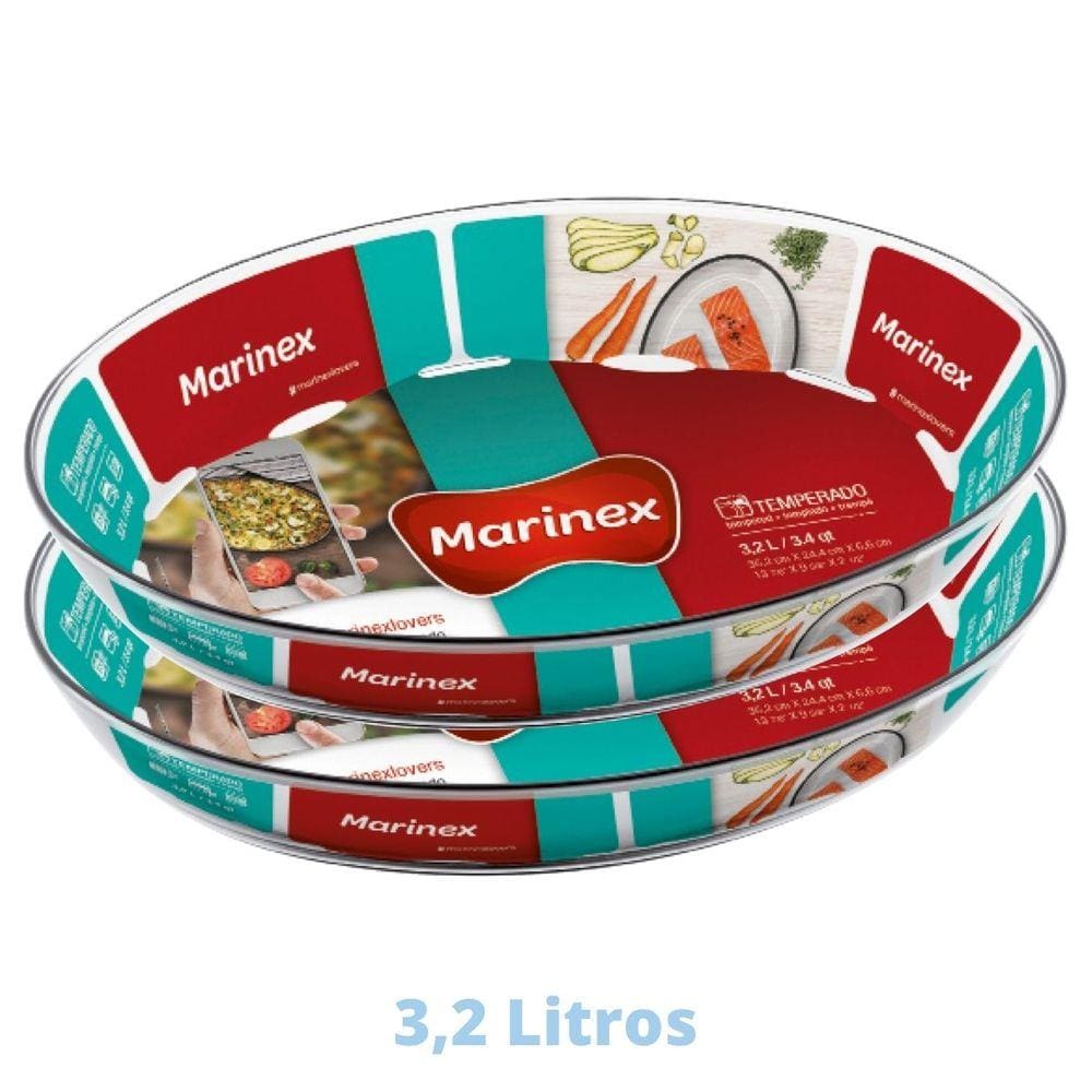 2 Assadeiras Oval Vidro 3,2 L Assados Costela Doces Marinex