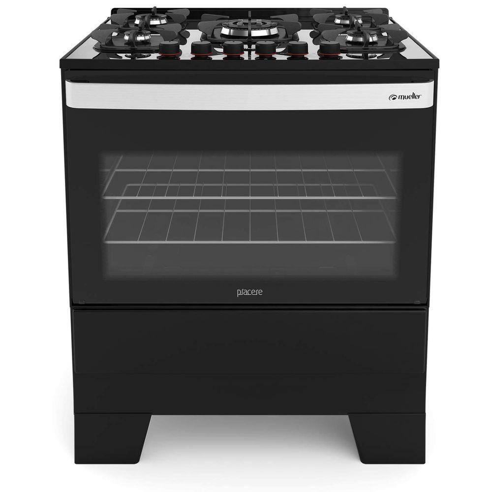 Fogão 5 Bocas Automático Mesa de Vidro Piacere Vetro Mueller Bivolt Preto Fosco - Bivolt