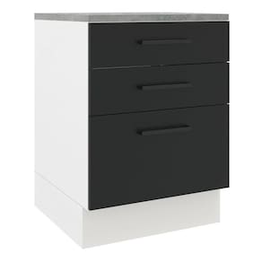 Balcão Madesa Agata 60 cm 3 Gavetas - Branco/Preto