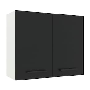 Armário Aéreo Madesa Agata 80 cm 2 Portas - Branco/Preto