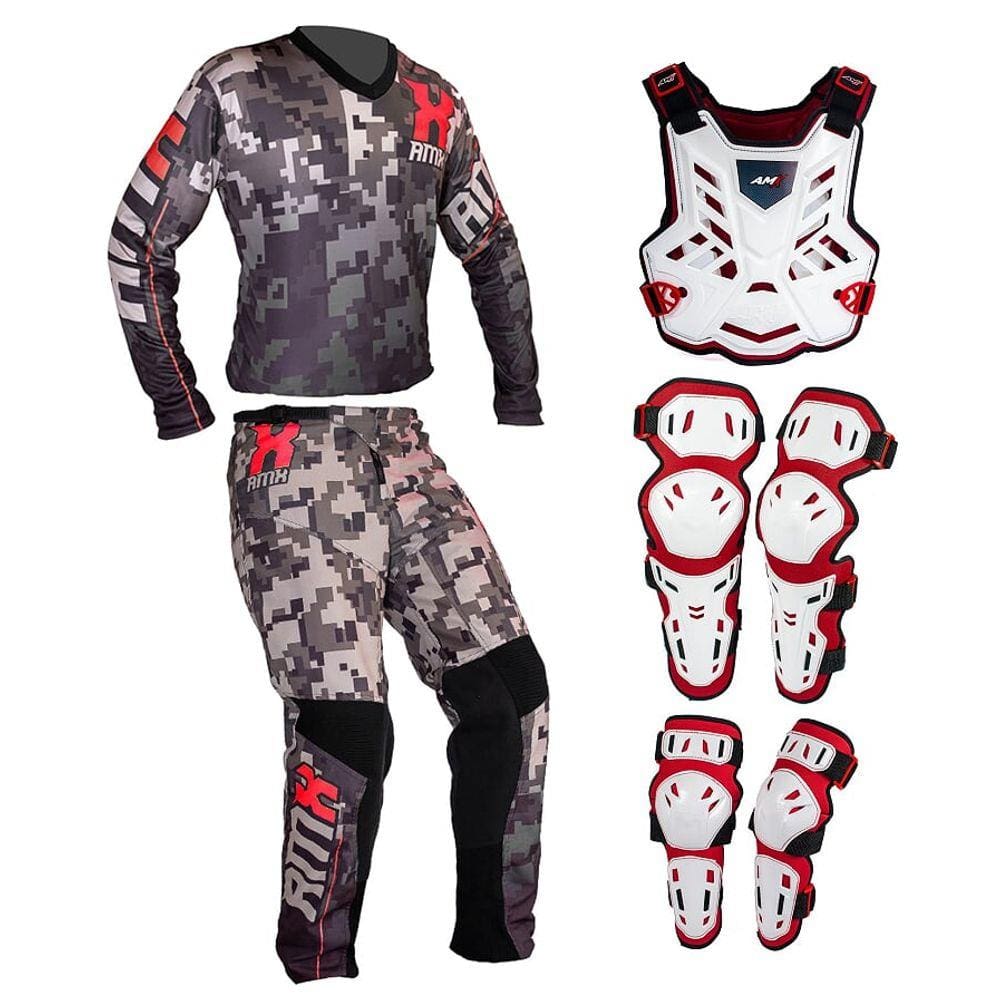 Conjunto Roupa Proteção Amx Classic Camuflado Branco / Vermelho