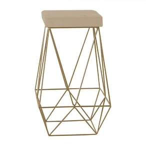 Banqueta Decorativa Kathy Base Gold Veludo Bege Gran Belo