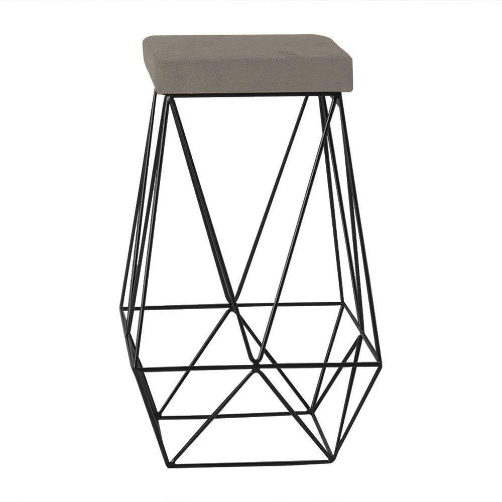 Banqueta Decorativa Kathy Base Preta Veludo Cinza Gran Belo