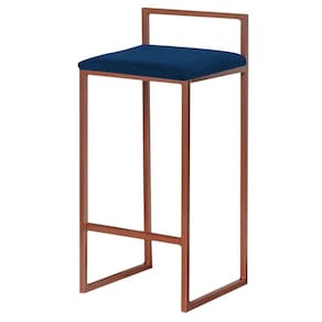 Banqueta Decorativa Selena Base Bronze Veludo Azul Gran Belo