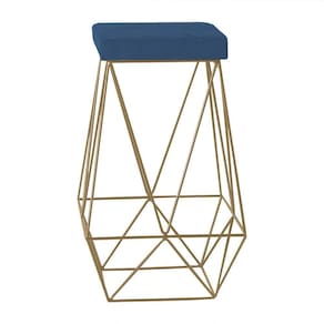 Banqueta Decorativa Kathy Base Gold Suede Azul Gran Belo