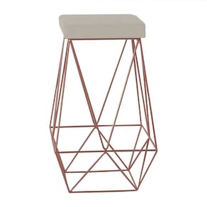 Banqueta Decorativa Kathy Base Bronze Suede Bege Gran Belo