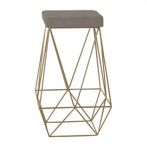 Banqueta Decorativa Kathy Base Gold Veludo Cinza Gran Belo