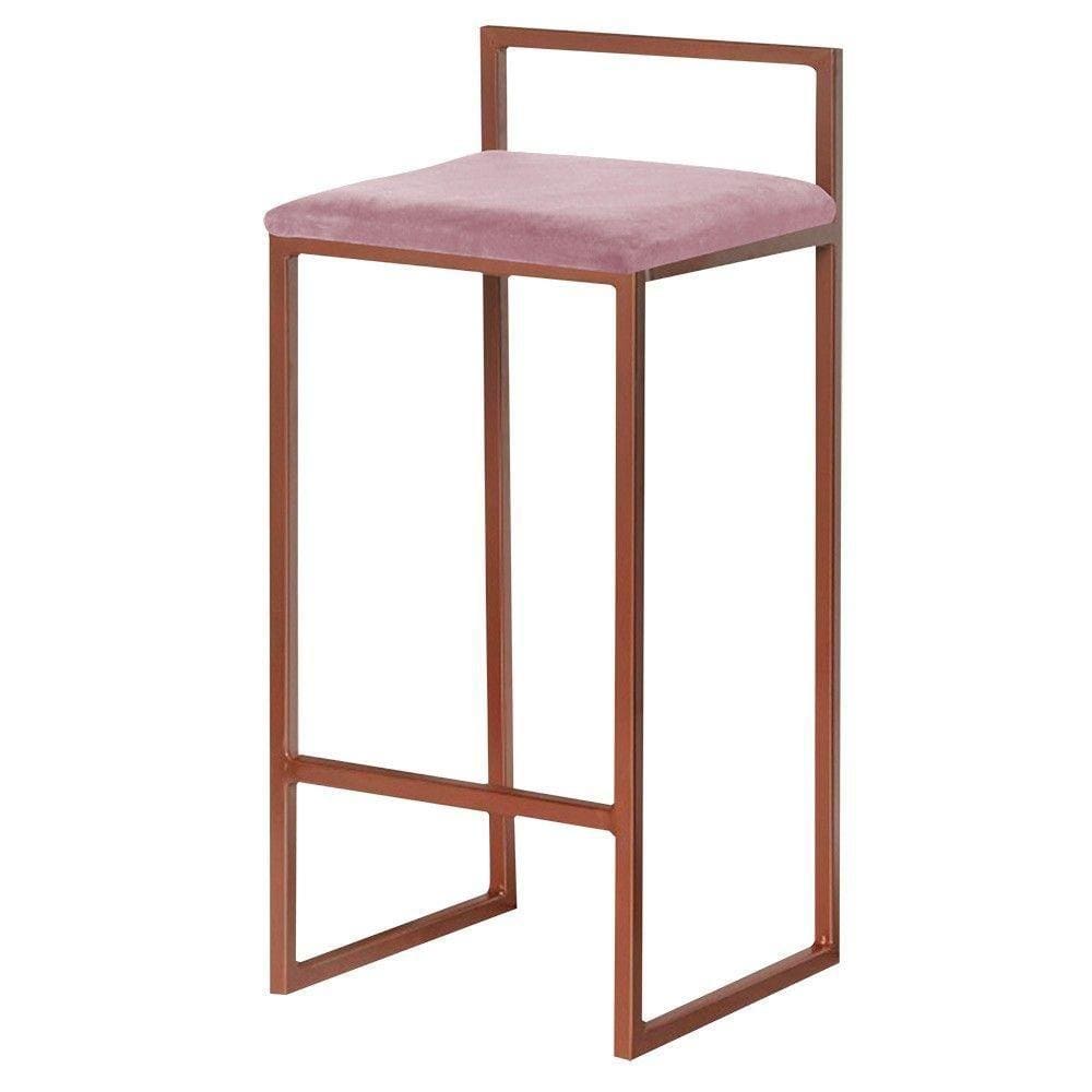 Banqueta Decorativa Selena Base Bronze Veludo Rosê Gran Belo