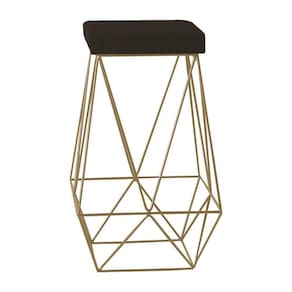 Banqueta Decorativa Kathy Base Gold Suede Marrom Gran Belo