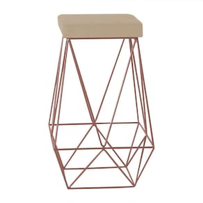 Banqueta Decorativa Kathy Base Bronze Veludo Bege Gran Belo