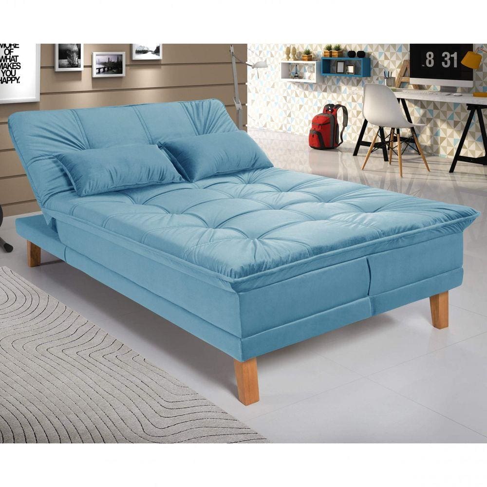 Sofá Cama Berlim Plus Império Estofados Azul Turquesa