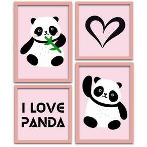 Conjunto Quadros Decorativos 4 peças I Love Panda
