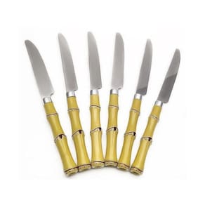 Jogo De 6 Facas De Mesa Em Inox E Plástico Bambu 21Cm