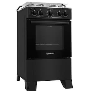 Fogão 4 bocas Atlas Mônaco Plus Preto com Acendimento Automático e Mesa Inox