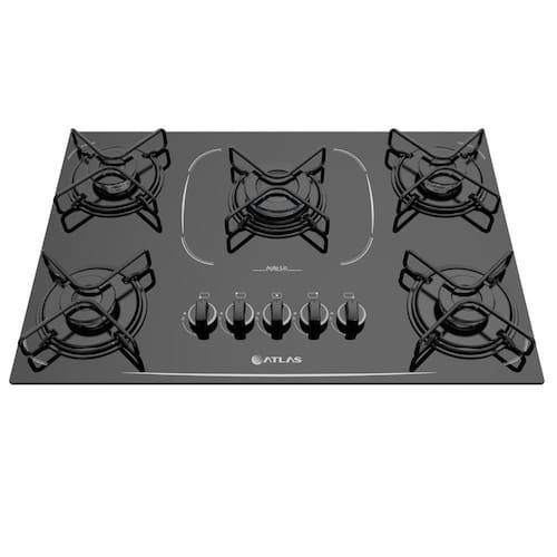 Cooktop 5 bocas Atlas Agile Up Glass Preto com Acendimento Superautomático - Bivolt Menor preço em Cooktop 5 bocas Atlas Agile Up Glass Preto com Acendimento Superautomático - Bivolt