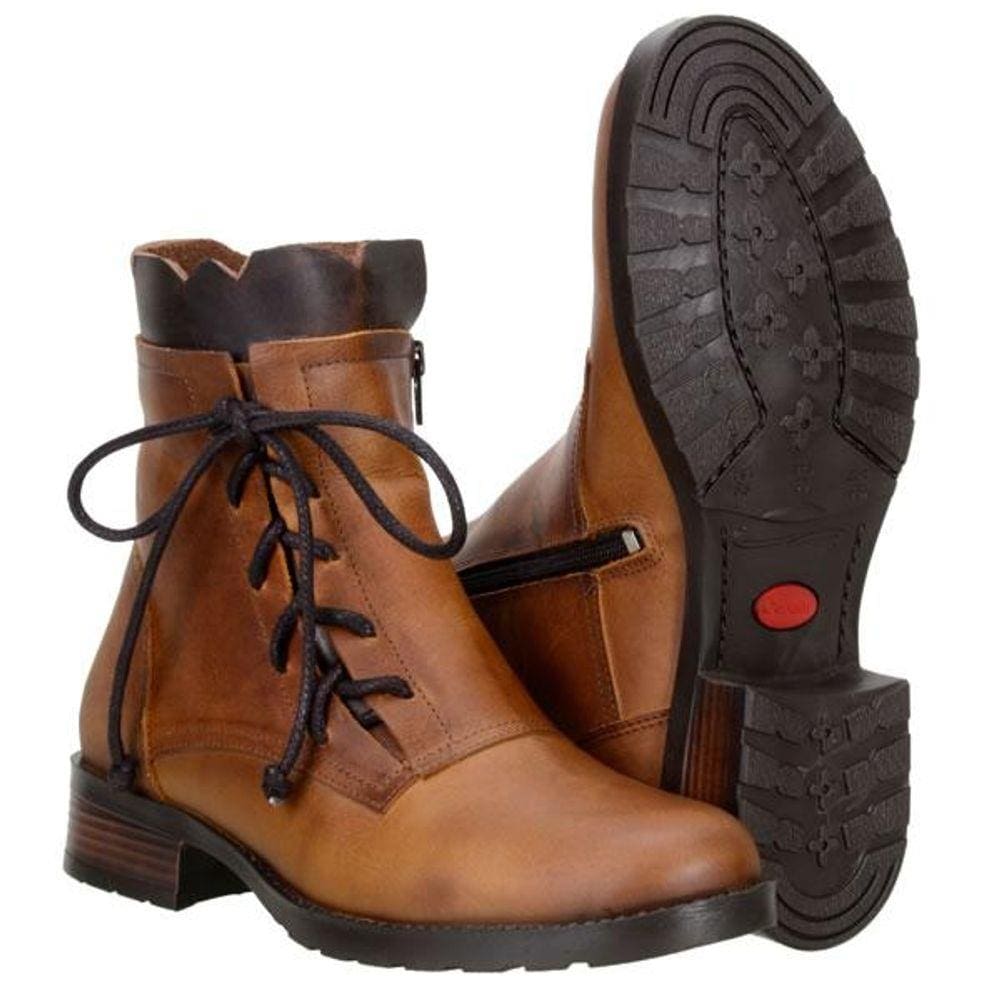 Bota Coturno Feminina Couro Solado Tratorado Cadarço Macia